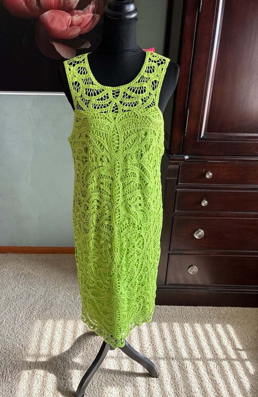 NWT Lilly Pulitzer Siesta Dress Matcha Green Knit Battenburg Lace Sz14 A411